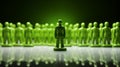 Green army men following a leader. Leadership concept. Royalty Free Stock Photo