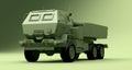 Green Army Military M142 HIMARS Truck on a Green Studio Background.