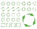 Green arrow icon set on white background. Circular arrow. Recycle symbol. Vector