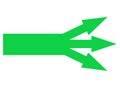 A green arrow with three heads spreading in different directions white backdrop