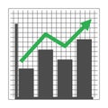 Green marketing stat arrow going upward. Economy, profit, investment concept. Flat style illustration. Isolated. Royalty Free Stock Photo