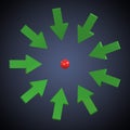 Green arrows aiming on small red ball