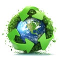 Green arrows around planet Earth recycling concept, AI generated