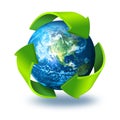 Green arrows around planet Earth Recycling concept 3d symbol Royalty Free Stock Photo