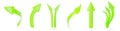 Green arrows 3d render icon set. Direction pointer up, left and right. Double and triple arrows, curved lines and