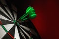 Green arrows hitting target on dart against red background. Space for text