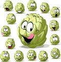 Green artichoke cartoon funny character vegetable isolated on white