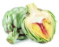 Green artichoke and artichoke heart isolated on white background Royalty Free Stock Photo