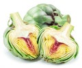 Green artichokes and artichoke heart isolated on white background Royalty Free Stock Photo