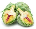 Green artichokes and artichoke heart isolated on white background Royalty Free Stock Photo