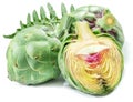 Green artichokes and artichoke heart isolated on white background Royalty Free Stock Photo