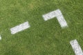 Green artificial grass turf soccer football field background with white line boundary. Top view Royalty Free Stock Photo