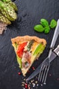 Green asparagi Tart with eggs and tomato Royalty Free Stock Photo