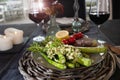 Green asparagus arranged in a restaurant scene