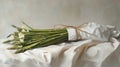 Green Asparagus Bundle on White Fabric Royalty Free Stock Photo