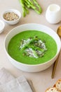 Green asparagus cream soup. Healthy eating. Vegetarian food. Diet Royalty Free Stock Photo