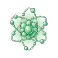 Green atom model illustration with smooth shiny surfaces and orbits Royalty Free Stock Photo