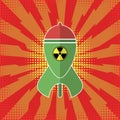 Green Atomic Bomb with Radiation Sign. Nuclear Rocket. Weapon Icon. Explode Flash, Cartoon Explosion, Nuclear Burst