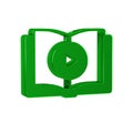 Green Audio book icon isolated on transparent background. Play button and book. Audio guide sign. Online learning