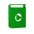 Green Audio book icon isolated on transparent background. Play button and book. Audio guide sign. Online learning