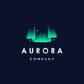 Green aurora borealis logo, modern northern lights sky aurora and stars icon logo design illustration background