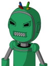 Green Automaton With Bubble Head And Square Mouth And Angry Eyes And Wire Hair