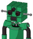 Green Automaton With Cube Head And Dark Tooth Mouth And Three-Eyed