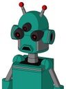 Green Automaton With Dome Head And Sad Mouth And Three-Eyed And Double Led Antenna