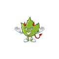 Green autumn leaves with devil character on white background
