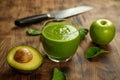 Green avocado, apple and spinach Smothie healthy food concept