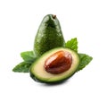Green avocado fruits with leaves