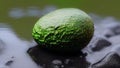 Green avocado lies in the water. Still life with avocado. Generated AI. Royalty Free Stock Photo