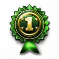 a green award badge with the number one on it