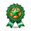 a green award ribbon with a star on it