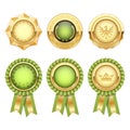 Green Award Rosettes With Gold Heraldic Medal