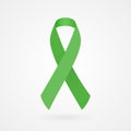 Green awareness ribbon. Fabric texture. Vector illustration, flat design