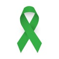 Green awareness ribbon. Symbol of celebral palsy and Mental health. Isolated vector illustration