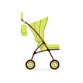 Green baby carriage, safe handle transportation of toddler vector Illustration