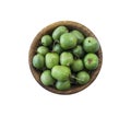 Green baby kiwi fruit actinidia isolated on white background. Actinidia in a bowl with copy space for text. Kiwi fruit actinidia c Royalty Free Stock Photo