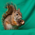 The green backdrop is smooth, enhancing the contrast with the squirrel\'s Royalty Free Stock Photo