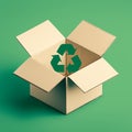 Green background with cardboard box featuring recycle symbol, eco concept Royalty Free Stock Photo