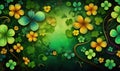 Green background with colorful clover as lucky symbols, Saint Patrick's Day concept