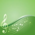 Green background - curved music notes - vector