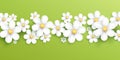 Green background with 3d realistic chamomile or daisy flower