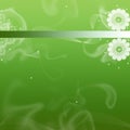 Green background with flowers and smoke shapes
