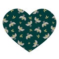 Green background in the form of a heart with patterns of birds and leaves Royalty Free Stock Photo