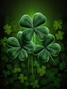 Green background with four leaved shamrocks, Lucky Irish