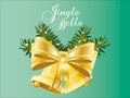 A green background with a gold bow and two bells Royalty Free Stock Photo