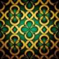 Green background with gold or yellow patterned decoration - generative ai