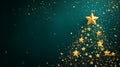 Green background with golden stars forming a Christmas tree shape . Royalty Free Stock Photo